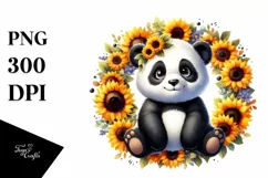 Funny Baby Panda Sunflower Clipart Product Image 1