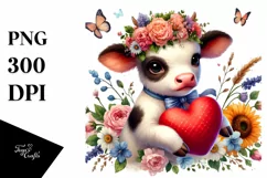 Colorful Cow with Heart PNG Product Image 1