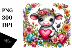 Colorful Cow with Heart PNG Product Image 1