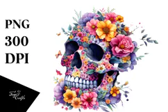Colorful Skull with Spring Flowers, PNG Product Image 1