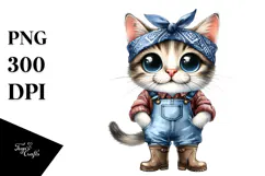 Expressive Cat in Farm Jeans with Bandana Product Image 1