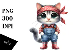 Expressive Cat in Farm Jeans with Bandana Product Image 1