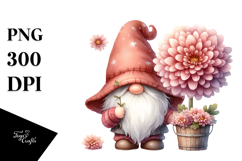 cute Gnome with Chrysanthemum, Transparent PNG Product Image 1