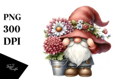 cute Gnome with Chrysanthemum, Transparent PNG Product Image 1