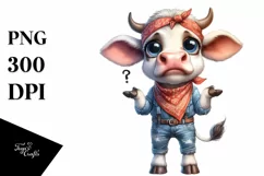 Expressive Cow in Farm Jeans with Bandana Product Image 1