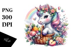 Colorful Baby Unicorn with Basket of Fruits, Transparent PNG Product Image 3
