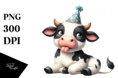 Whimsical Holstein Cow with Party Hat, PNG Product Image 1