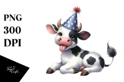 Whimsical Holstein Cow with Party Hat, PNG Product Image 1