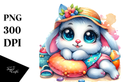Colorful Watercolor Crazy Cute Baby Bunny PNG Product Image 1