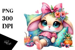 Colorful Watercolor Crazy Cute Baby Bunny PNG Product Image 1