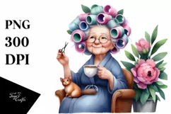 Old Lady Watercolor Character | Sitting on Chair Product Image 1