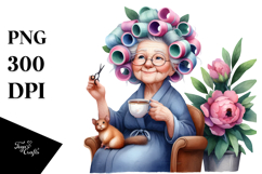 Old Lady Watercolor Character | Sitting on Chair Product Image 1