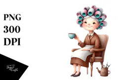 Old Lady Watercolor Character | Sitting on Chair Product Image 1