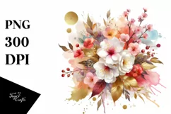 Colorful Bouquet with Cherry Blossom | Sublimation | Clipart Product Image 1