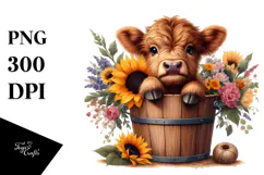 Baby Cow with Sunflower PNG Product Image 1