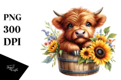 Baby Cow with Sunflower PNG Product Image 1