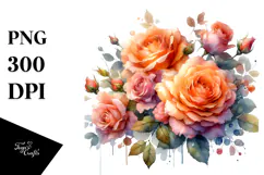 Vibrant Orange Roses Watercolor PNG Product Image 1