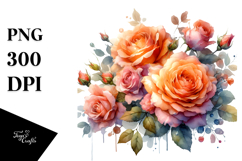 Vibrant Orange Roses Watercolor PNG Product Image 1