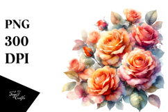 Vibrant Orange Roses Watercolor PNG Product Image 1