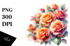 Vibrant Orange Roses Watercolor PNG Product Image 1