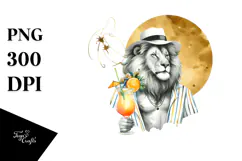 Lion with Cocktail on Beach PNG Product Image 1