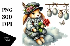 Colorful Bunny with Vintage Hat and Clothes PNG Product Image 1