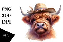 Highland Cow Portrait with Sun Hat Product Image 1