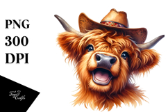 Highland Cow Portrait with Sun Hat Product Image 1