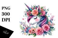 Cute Unicorn with Floral Wreath PNG Product Image 1