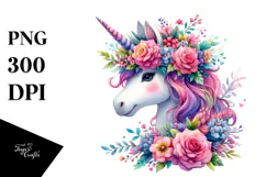 Cute Unicorn with Floral Wreath PNG Product Image 1
