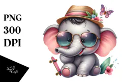 Watercolor Baby Elephant PNG Product Image 1