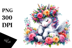 Cute Unicorn with Floral Wreath PNG Product Image 1