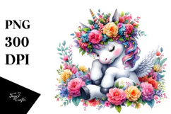 Cute Unicorn with Floral Wreath PNG Product Image 1
