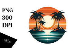 Retro Tropical Island Sunset PNG Product Image 1