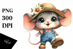 Baby Mouse with Sun Hat and Farm Jeans Clipart Product Image 1