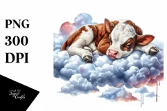 Colorful Baby Cow Napping on a Cloud, Transparent PNG Product Image 1