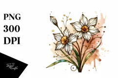 Wooden Stained Narcissus | Watercolor Clipart Product Image 1