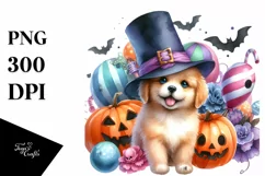 Cute Baby Dog Halloween Drawing | Watercolor Scenery Product Image 1
