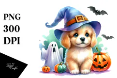 Cute Baby Dog Halloween Drawing | Watercolor Scenery Product Image 1