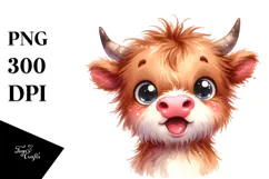 Funny Baby Face Highland Cow, PNG Product Image 1