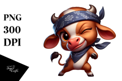 Goofy Baby Calf with Bandana, Winking Eye, PNG Product Image 1