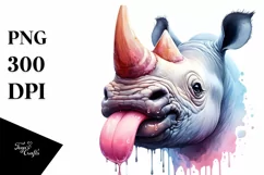 Funny Vibrant Rhino Portrait Sublimation Clipart Product Image 3