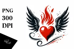 Paintbrush Heart with Wings, PNG Product Image 1