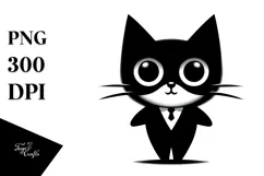 Funny Black Cat Digital Painting, PNG Product Image 1