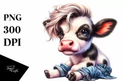 Sitting Baby Cow PNG Product Image 1