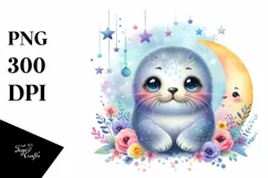 Cute Baby Bearded Seal with Moon and Stars | Sublimation | Product Image 3