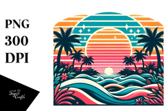 Retro Tropical Rainbow Sunset PNG Product Image 1
