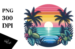 Retro Tropical Rainbow Sunset PNG Product Image 1