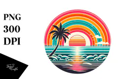 Retro Tropical Rainbow Sunset PNG Product Image 1