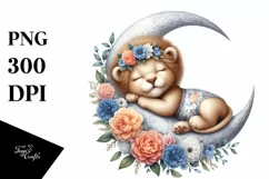 Baby Lion Summertime Sleeping on Moon | Clipart Product Image 4